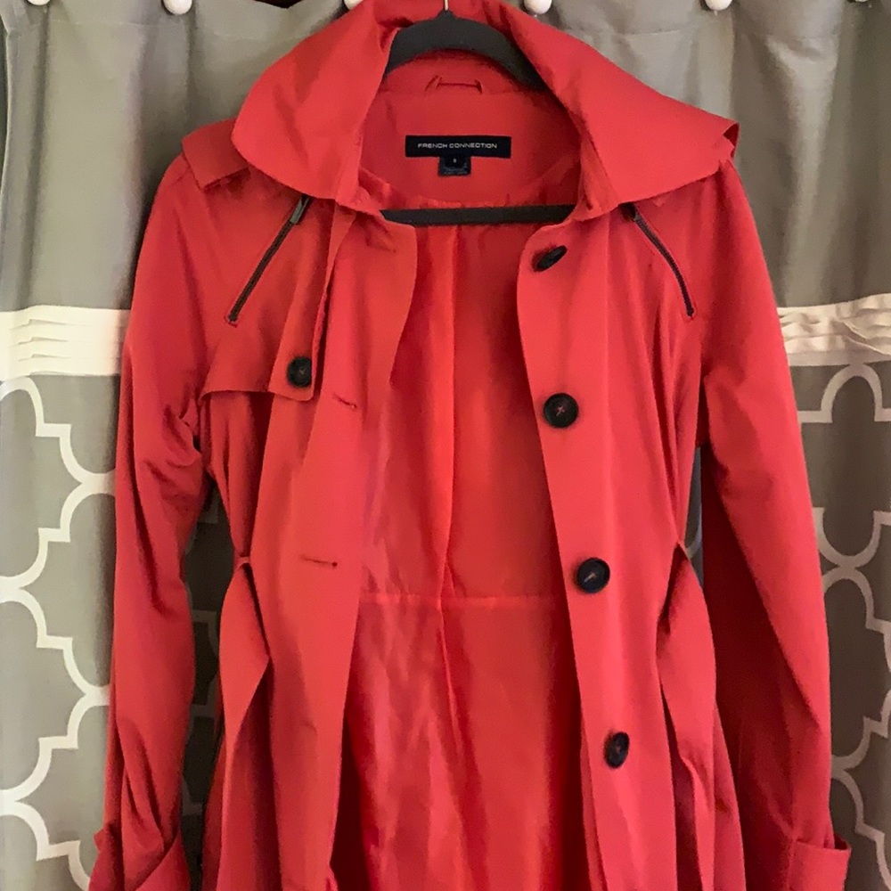 Dark Peach 3/4 slight flare trench coat. French Connection.